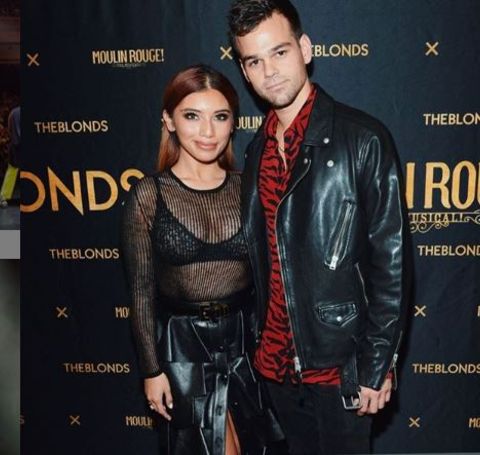Ben Hausdo in a black leather jacket with girlfriend Kirstin in black top.