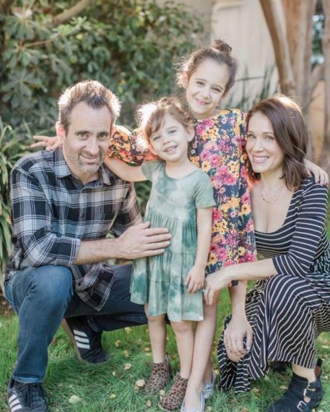 Marla Sokoloff in a family photo with her husband Alec, and daughters, Elliotte and Olive.