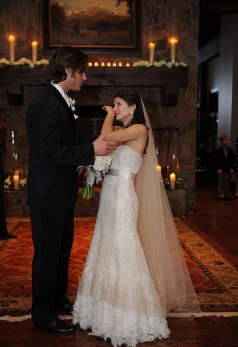 Genevieve Cortese along with her husband, Jared Padalecki at their wedding.