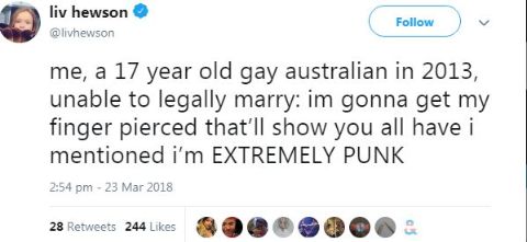 Liv Hewson's tweet explaining her sexuality and marriage problems.