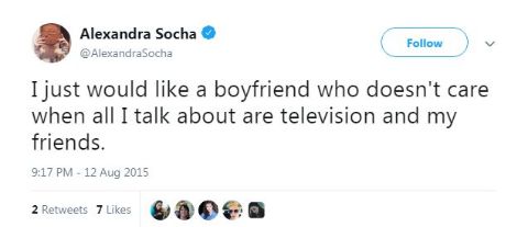 Alexandra Socha's Tweet explaining the type of boyfriend she wants.