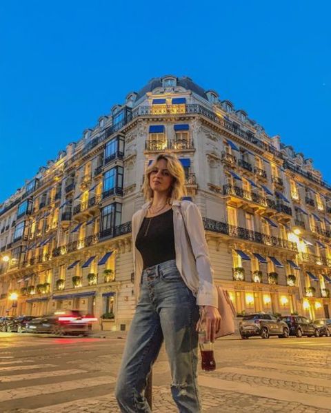 Actress, Gage Golightly giving a pose during her time in France.