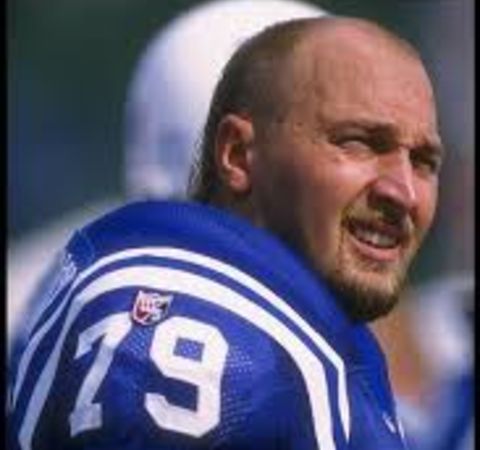 Tony Mandarich in a blue jersey caught on camera before a NFL match.
