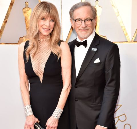 Steven Spielberg in a black tux with wife Kate Capshaw.
