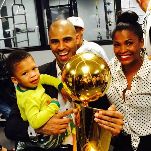 Ime Udoka with his wife, Nia Long and their son