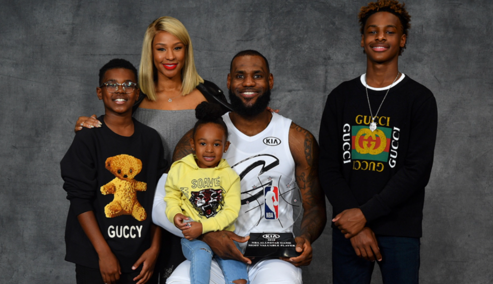 Bronny James with his parents and siblings