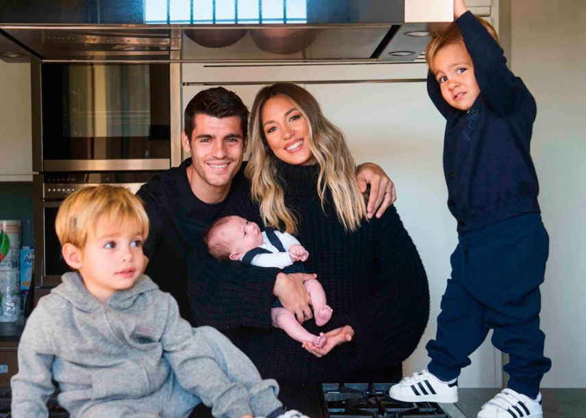 Alvaro Morata with his wife, Alice Campello and their kids