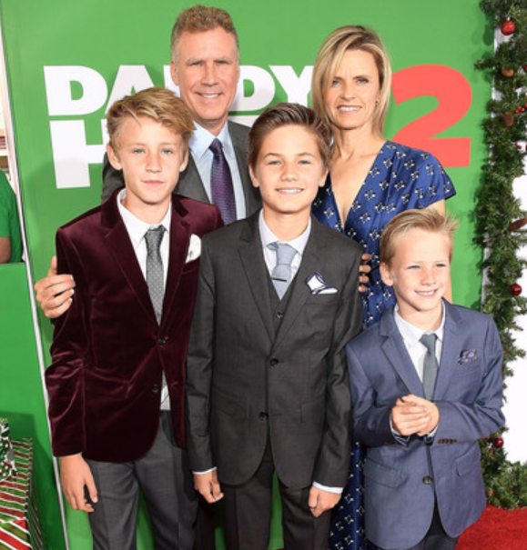 Will Ferrell with his wife, Viveca Paulin and their kids