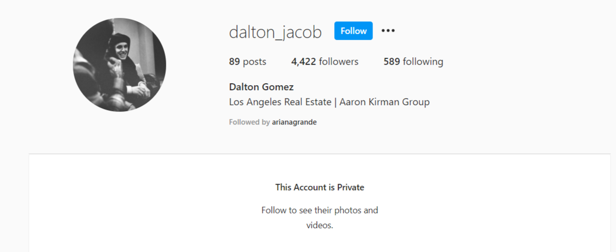 Dalton Gomez private instagram account