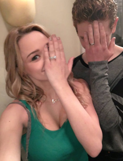 Hunter King with her engagement ring alongside Nico Svoboda