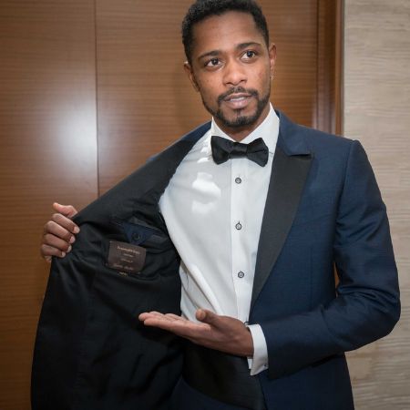 LaKeith Stanfield wearing an ethical tuxedo for the Oscars2018