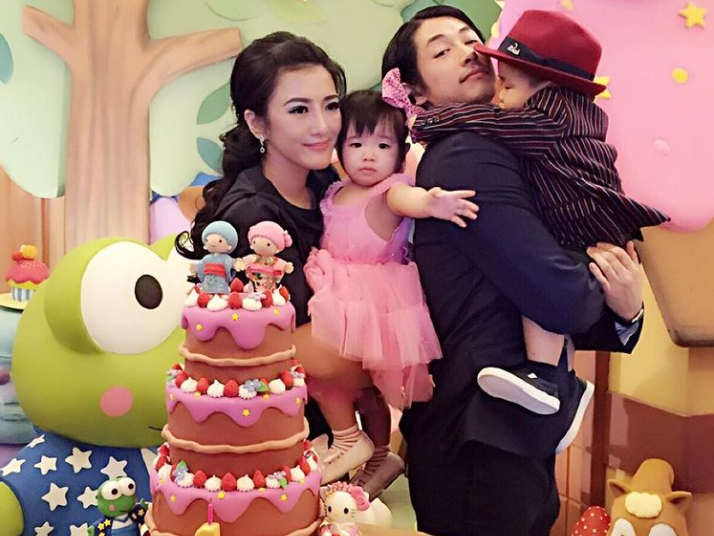 Dean Fujioka with his wife and twins