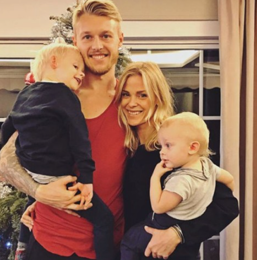 Simon Kjær with his wife, Elina Gollert and their kids