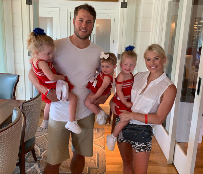 Matthew Stafford with his wife, Kelly Hall and their kids