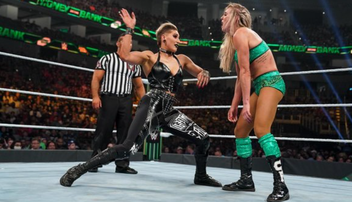Rhea Ripley was defeated by Charlotte Flair at WWE Money in the Bank