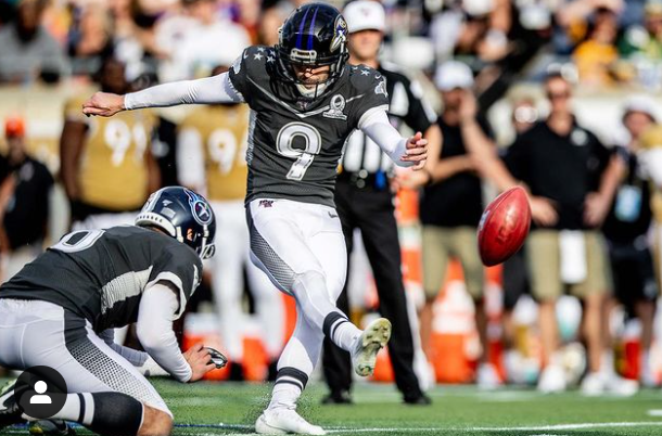 Justin Tucker plays for the Baltimore Ravens as placekicker