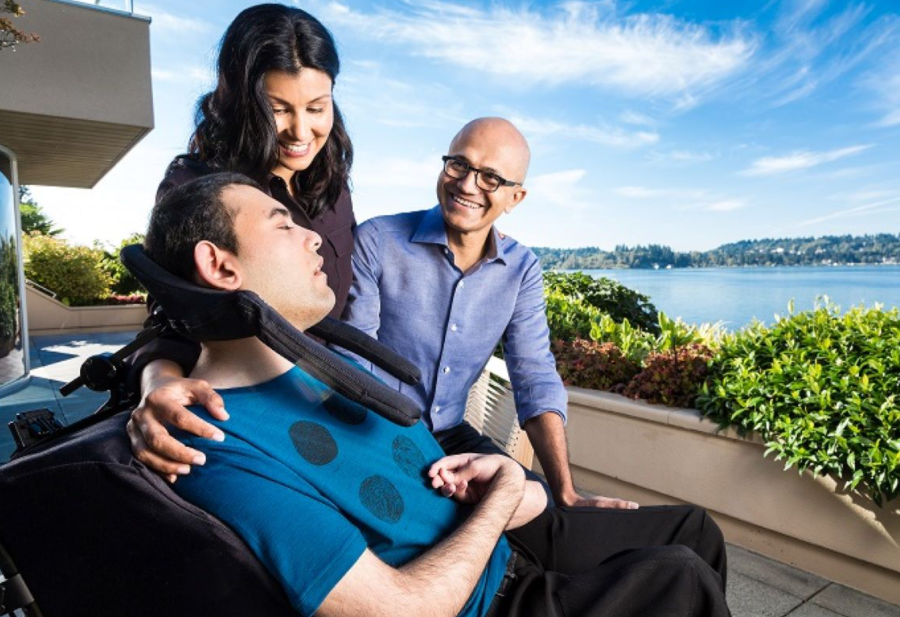 Satya Nadella with his wife and their son, Zain Nadella