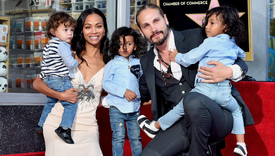 Zoe Saldana with her husband and kids