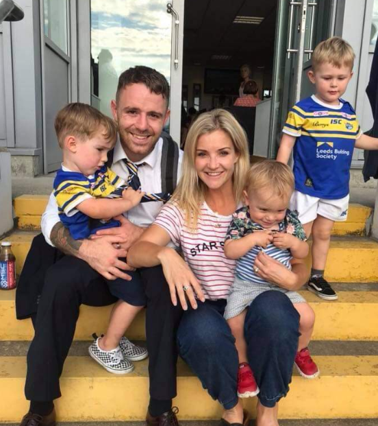 Richie Myler with her wife, Helen Skelton and their kids