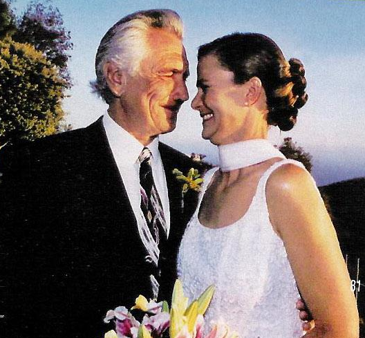 George Lazenby and Pam Shriver on their Wedding Day in 2002