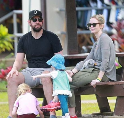 Emily Blunt with her husband and their kids