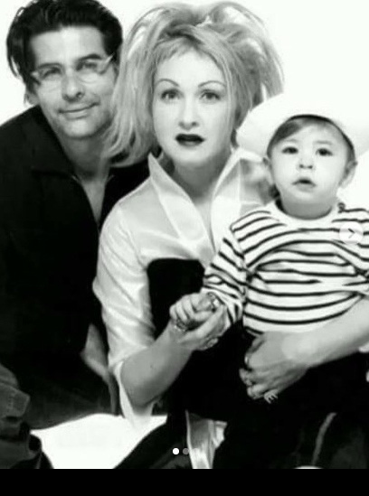 Cyndi Lauper with her husband and their son