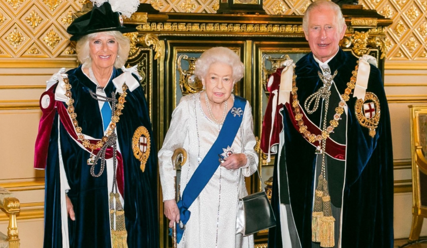 Late Queen Elizabeth II posed with her son Prince Charles and his wife Camilla