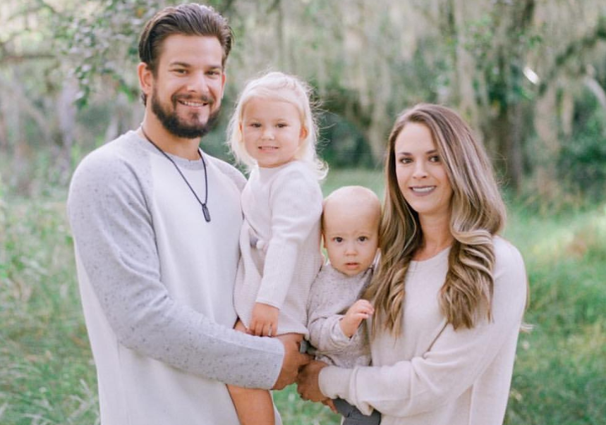 Brad Hand with his wife, Morgan Hand and their kids, Lila Bradley and Cuyler James