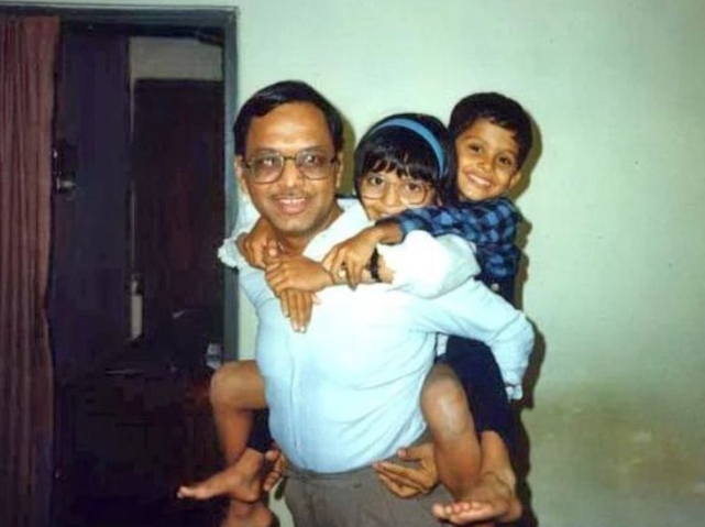 N. R. Narayana Murthy with Rohan and Akshata