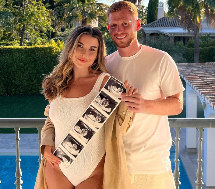Harrison Reed with his girlfriend, Lorna Oxley and the picture of their baby